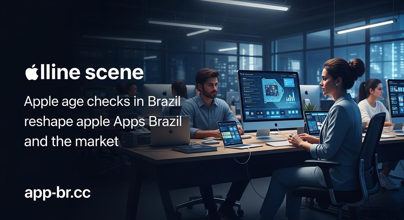 Illustration of age verification in Apple App Store affecting Brazilian users and developers.