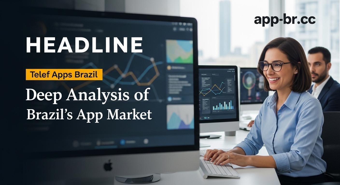 Brazilian cityscape with app icons and network lines illustrating telef Apps Brazil