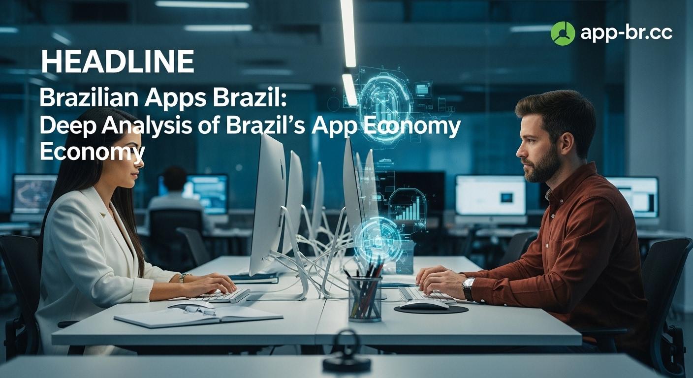 Brazilian app developers collaborating in a modern office with São Paulo skyline and fintech dashboards.