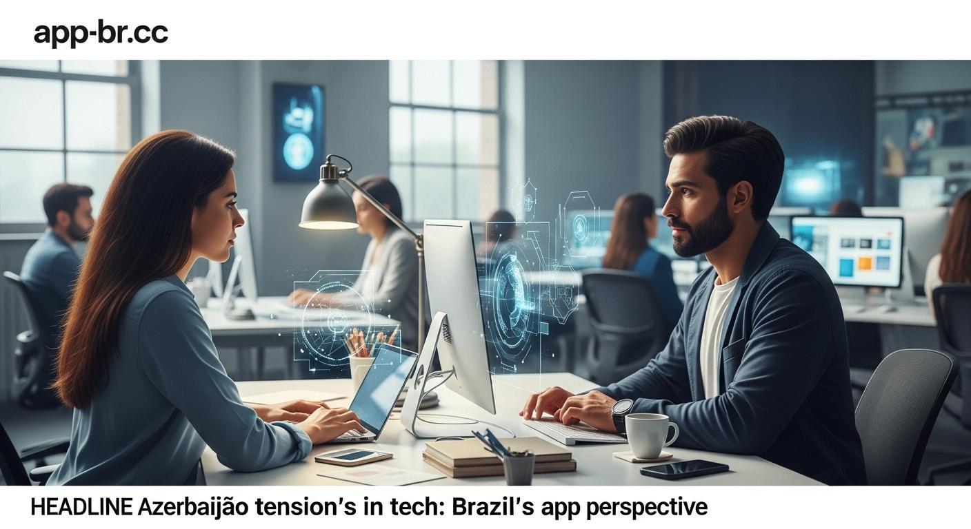 Map showing Iran and Azerbaijan with Brazil, overlaid with app icons to symbolize global tech coverage.